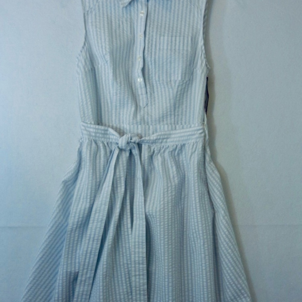 Merona White and Blue Striped Women’s Dress Front Tie Seersucker Size 10